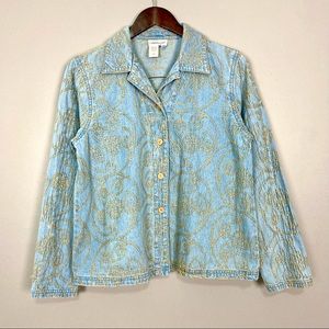Vintage Coldwater Creek Embroidered Shirt Jacket Women’s Size M Petite Chambray